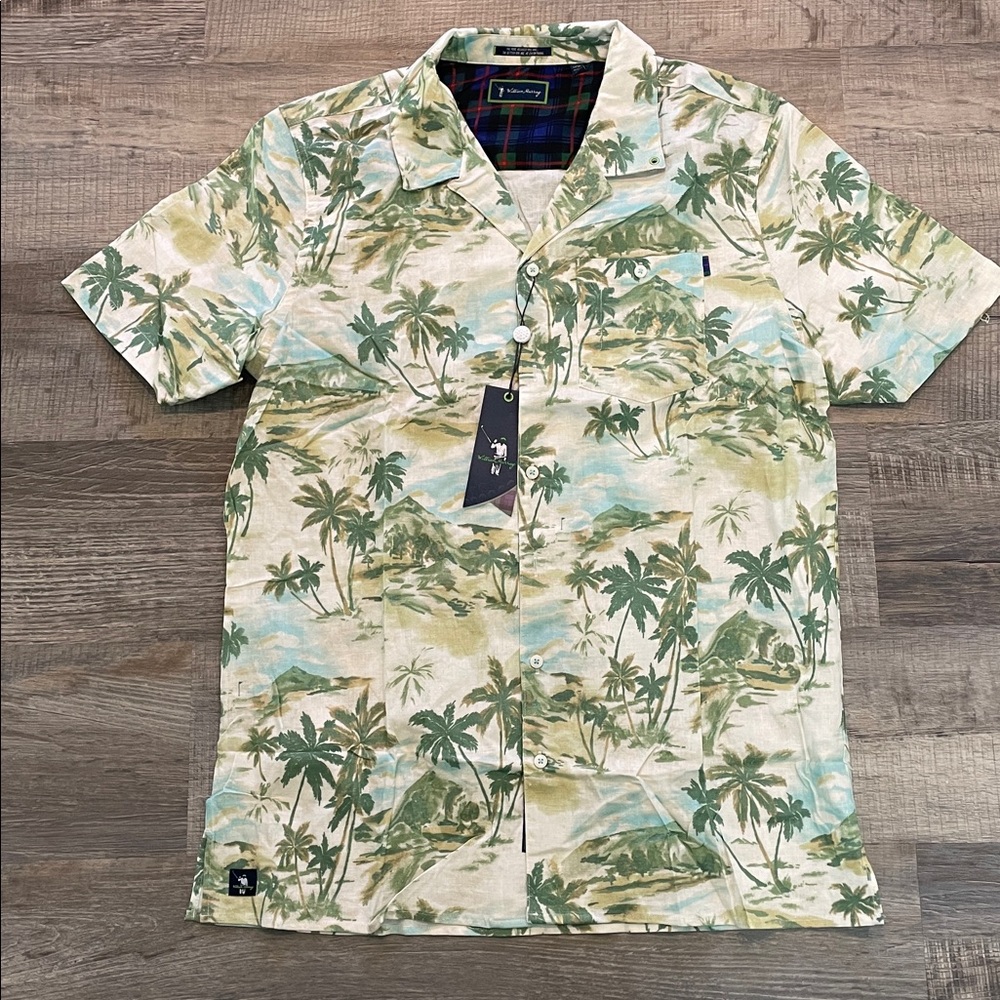 William Murray linen golf Palm Print Shirt